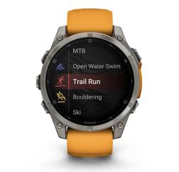 Часы Garmin Fenix 8 47mm Amoled Sapphire Titanium, светло-серый, оранжевый силиконовый ремешок ( 010-02904-11)