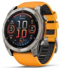 Умные часы Garmin Fenix 8 51 мм AMOLED, серебристый с оранжевым ремешком (010-02905-53)