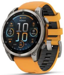 Умные часы Garmin Fenix 8 51 мм AMOLED Sapphire Titanium, светло-серый, оранжевый силиконовый ремешок (010-02905-11)